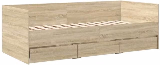 Berkfield Home Versatile Daybed with Drawers in Sonoma Oak and Beige, W/D/H: 200 x 100 x 65 cm