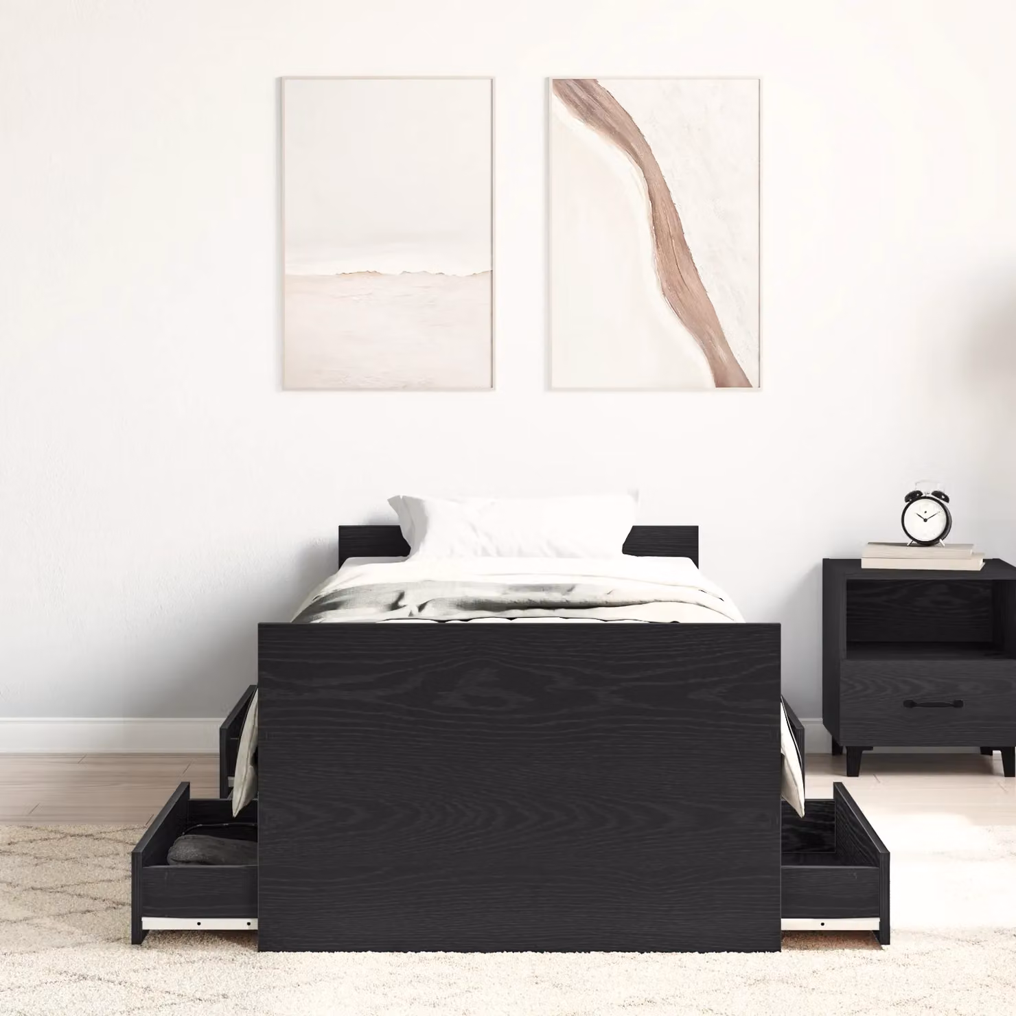 Berkfield Home Modern Black Oak Bed Frame in Engineered Wood W/D/H: 190 x 75 x 50 cm – 3