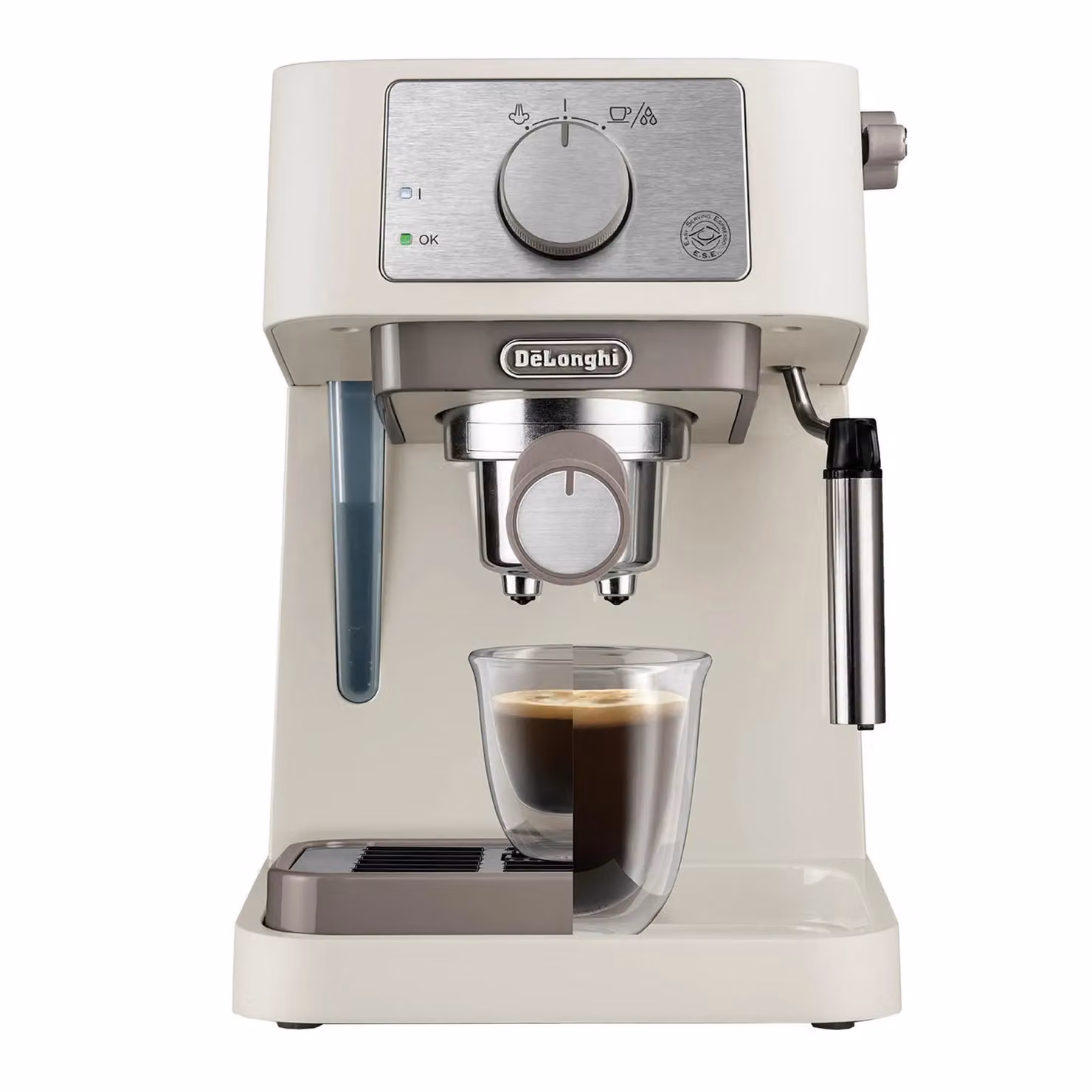 DeLonghi Stilosa Manual Espresso Coffee Machine in Beige with Stainless Steel Accents – 3