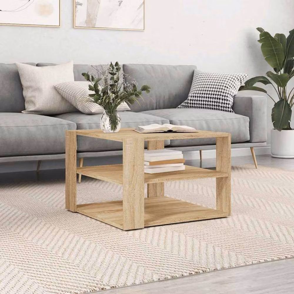 Berkfield Home Sonoma Oak Decorative Coffee Table in Light Tan Beige, W/D/H: 59.5 x 59.5 x 40 cm – 2