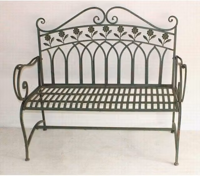 Minster Stylish Living Ltd Decorative Metal Garden Bench in Blue, Gold and Green, W112 x D63 x H99 cm