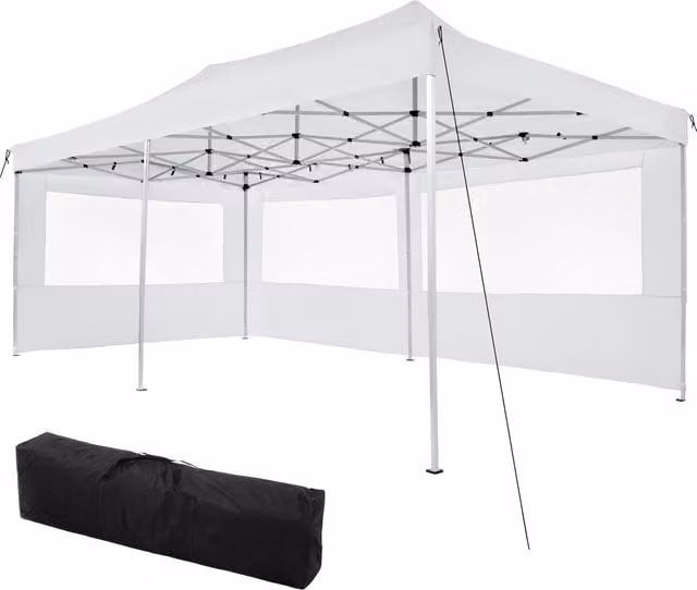 tectake Collapsible Viola Gazebo with 2 Sides in White, W: 600 cm, D: 300 cm, H: 300 cm