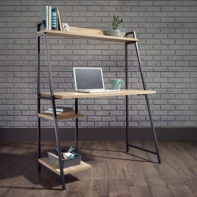 Teknik Industrial Style Writing Desk with Shelf in Black and Brown