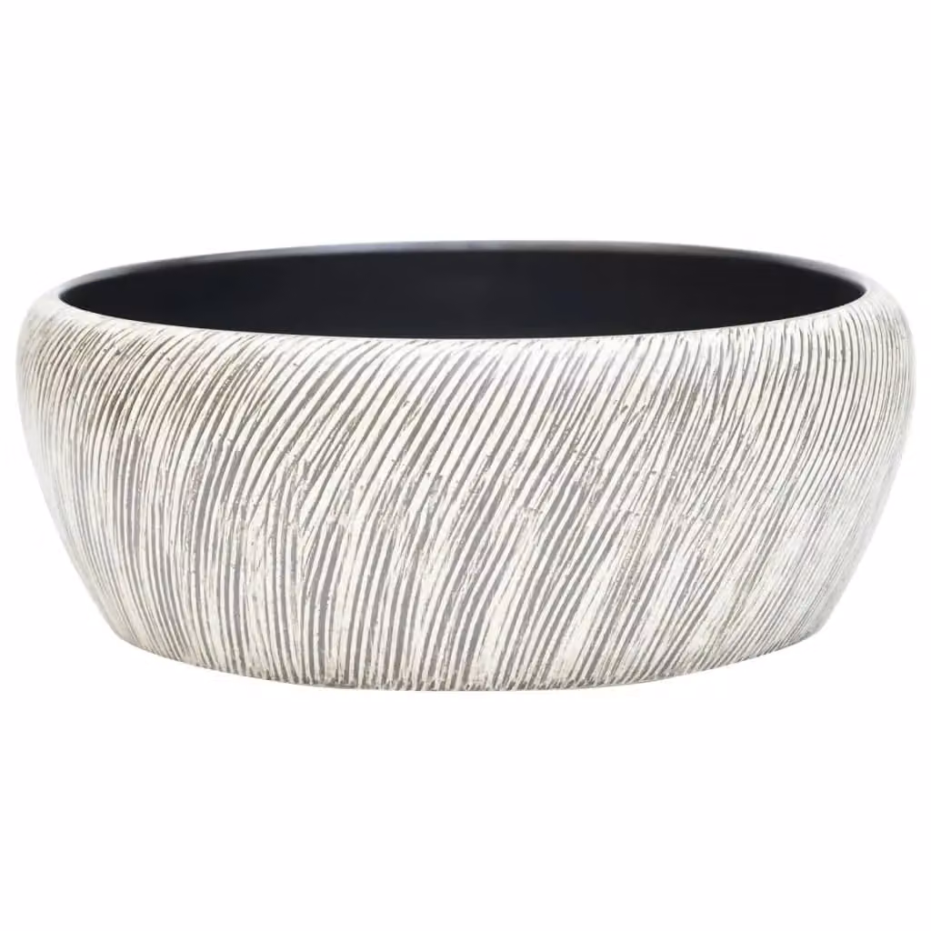 Berkfield Home Round Ceramic Countertop Basin in Black and Grey, Diameter: 41 cm, Height: 14 cm – 2