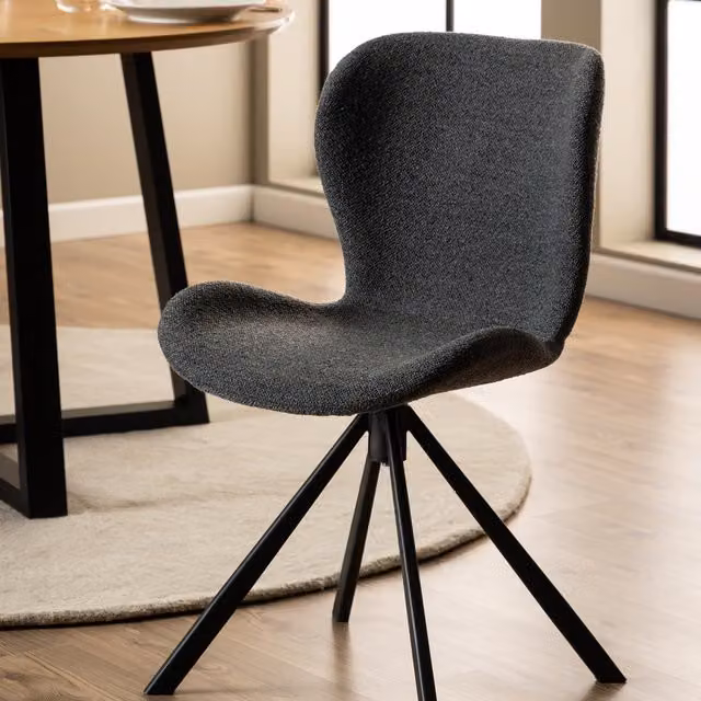 Furniture To Go Batilda Swivel Dining Chairs Set of 2 in Grey Fabric and Black Metal