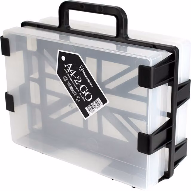 WestonBoxes A4-2-GO Portable Storage Box Carrier with 2 A4 Plastic Storage Boxes in Silver
