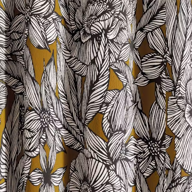Ted Baker Vietnm Cotton Lined Floral Curtains in Gold, W: 228.6 cm, H: 182.88 cm – 1
