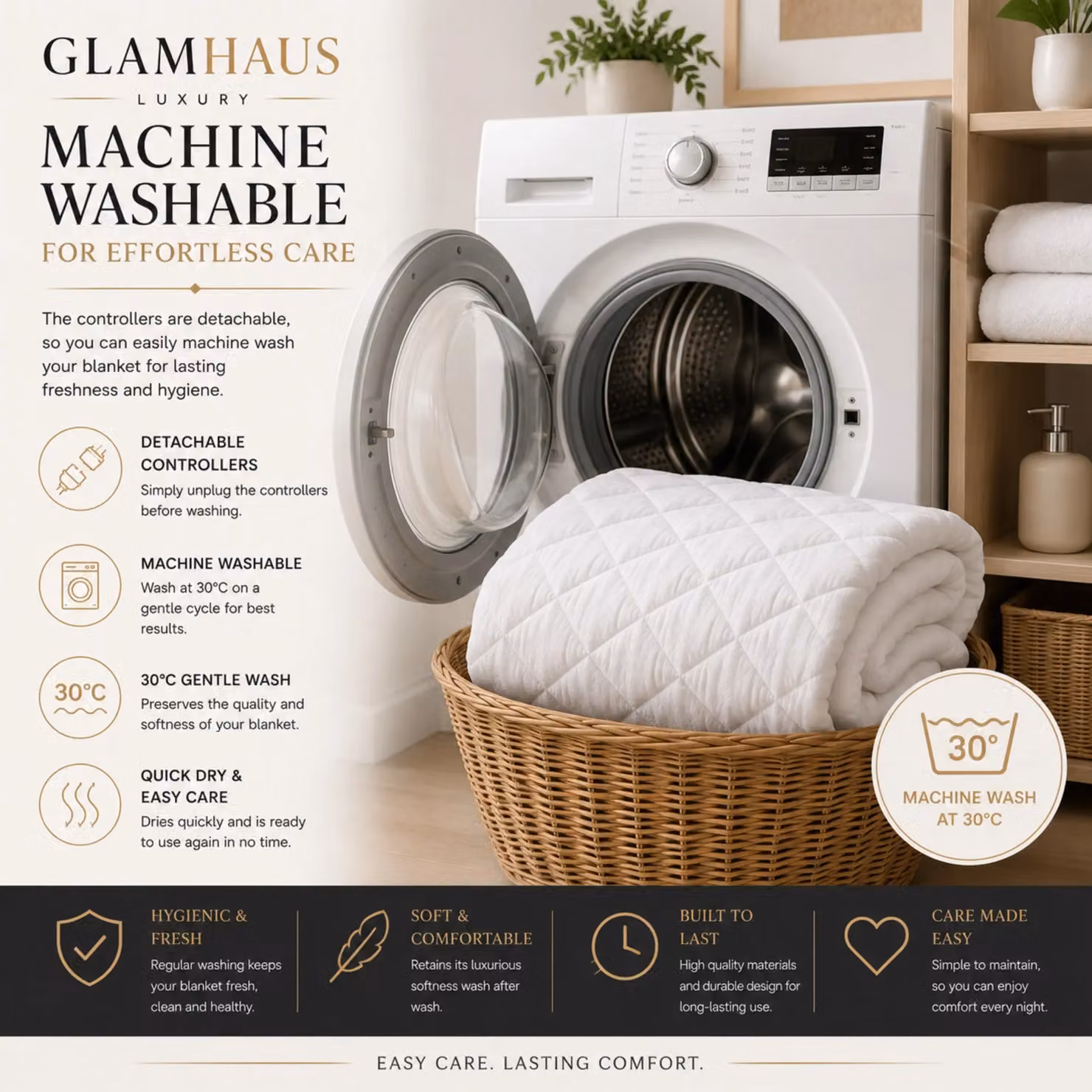 Glamhaus White Super King Heated Fitted Mattress Cover Electric Blanket W/D/H: 180 x 200 cm – 5