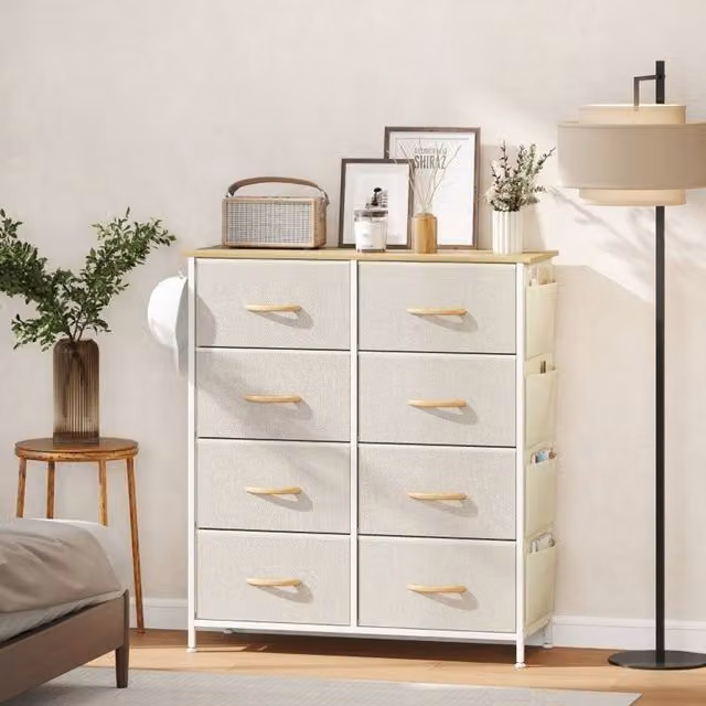 STILVORA Modern Chest of 8 Fabric Drawers with Steel Frame in Beige