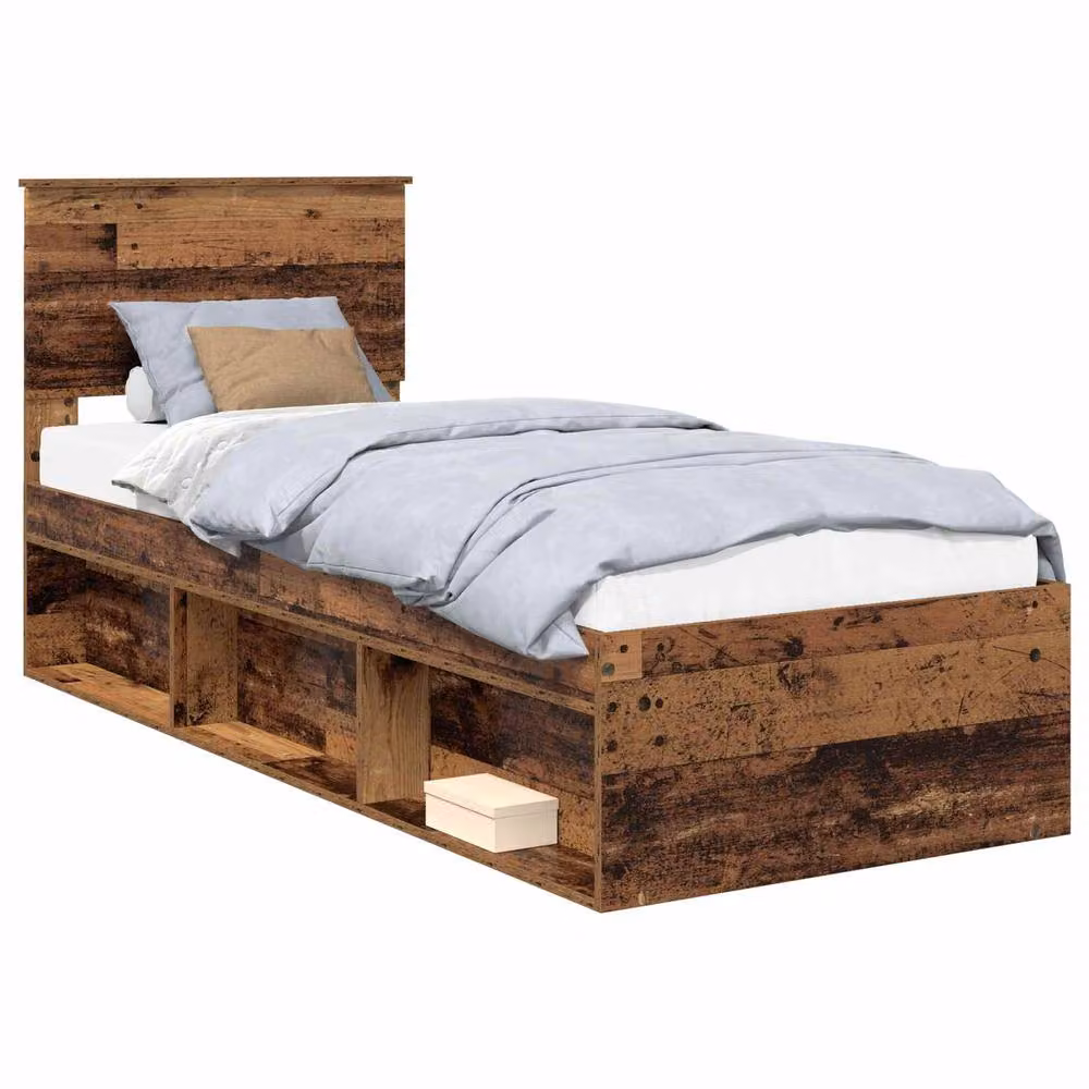 Berkfield Home Bed Frame with Headboard in Old Wood Brown, Solid Pine Wood, W/D/H: 75 x 190 cm – 2