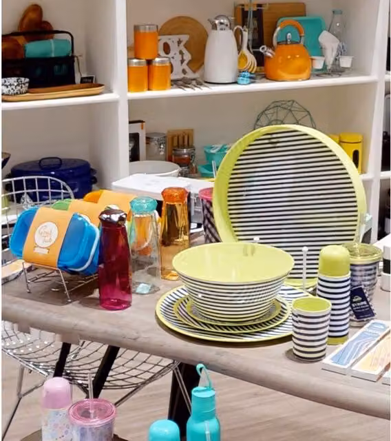 Orsina Multicolour Striped Square Plastic Tray, W/D/H: 36.0 x 36.0 x 2.0 cm