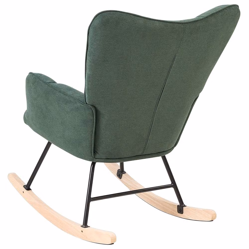 Wyld and Coco Dark Green Biscuit-Tufted Fabric Rocking Chair with Rubberwood Skates – 4