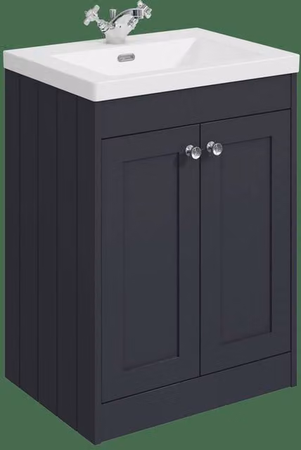 Balterley 600mm Floor Standing 2 Door Unit and Basin with 1 Tap Hole in Satin Dark Grey