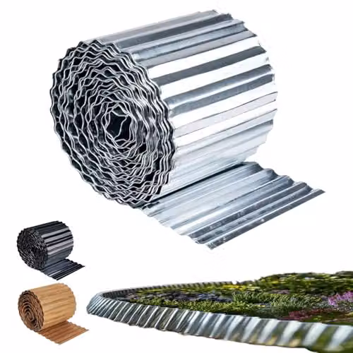 Nicoman Heavy Duty Corrugated Galvanised Steel Garden Edging Roll, Silver – 1