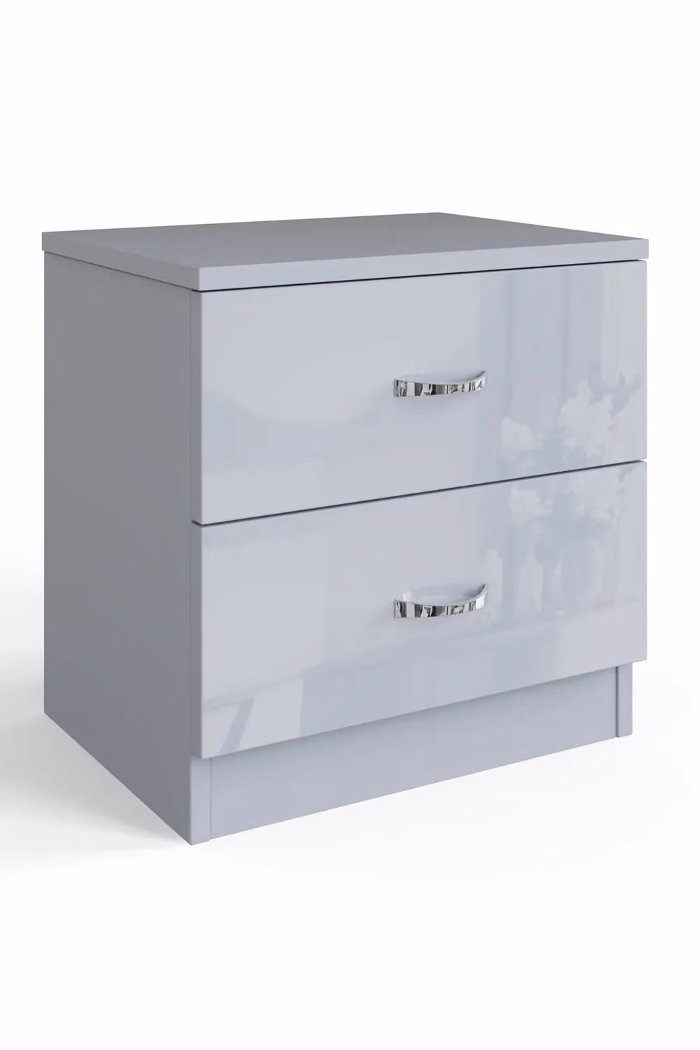 FWStyle Chilton 2 Drawer Bedside Table Grey Gloss H 46 x W 45 x D 40 cm – 2
