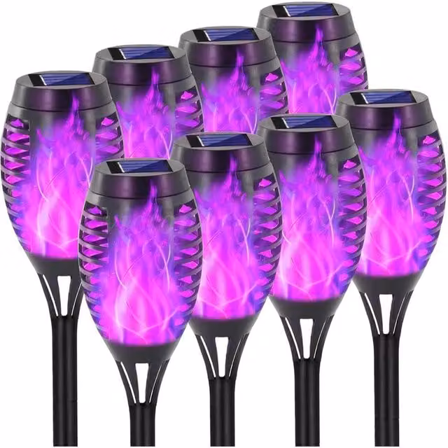 Nordara 8 Pack Multicolour Flame Effect Solar LED Stake Lights in Black – 1