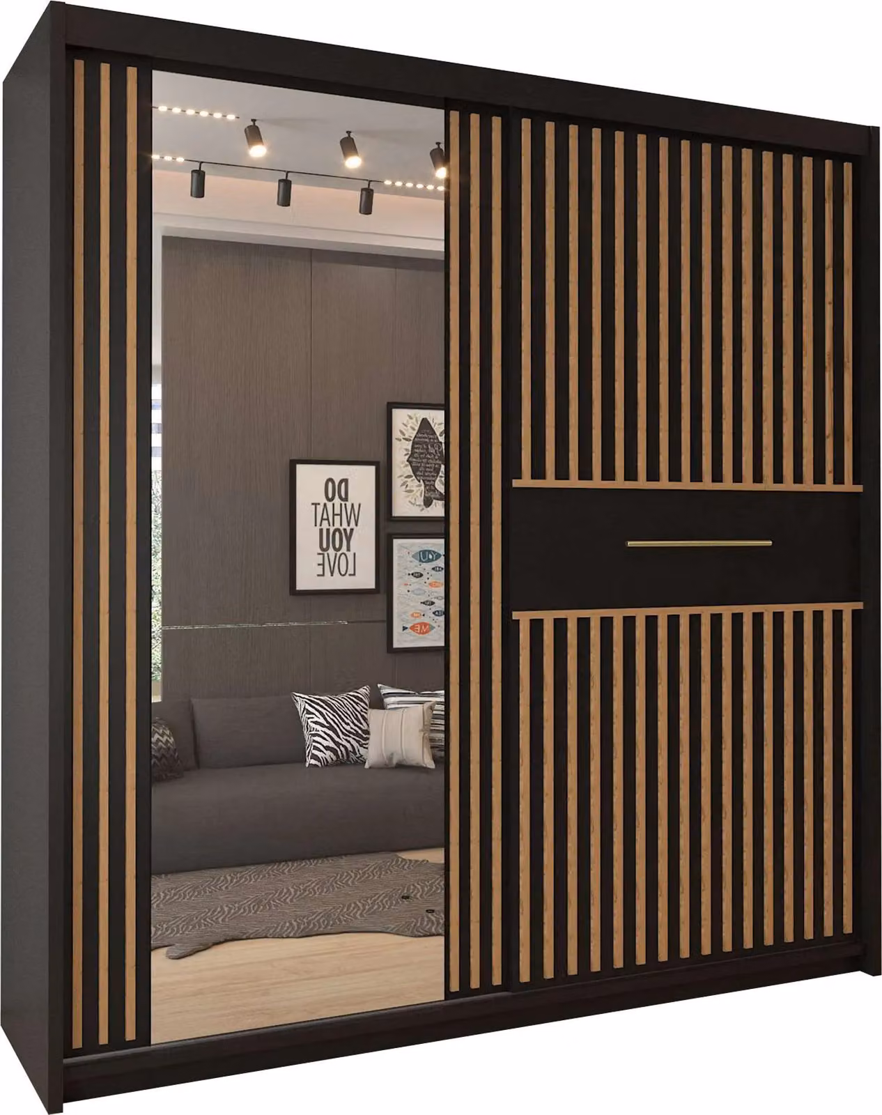Clothify Single Mirror Sliding Door Wardrobe in Black, W: 150 cm, H: 217 cm – 2