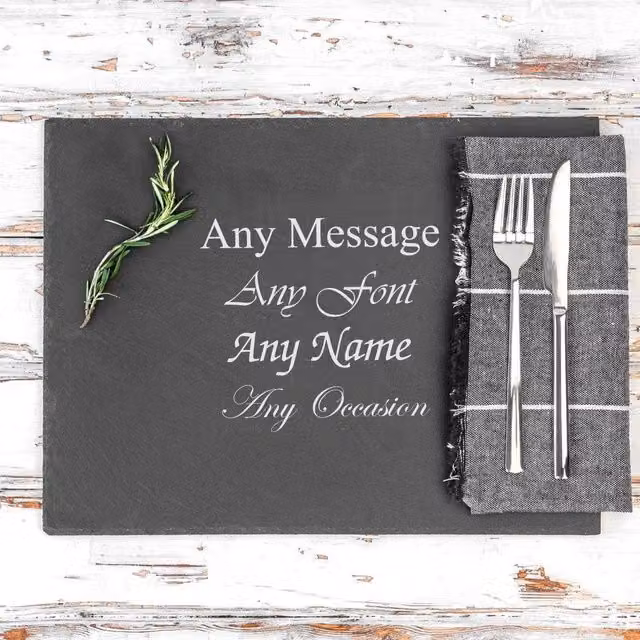 Uniqueful Personalised Engraved Rectangular Natural Slate Serving Platter in Black