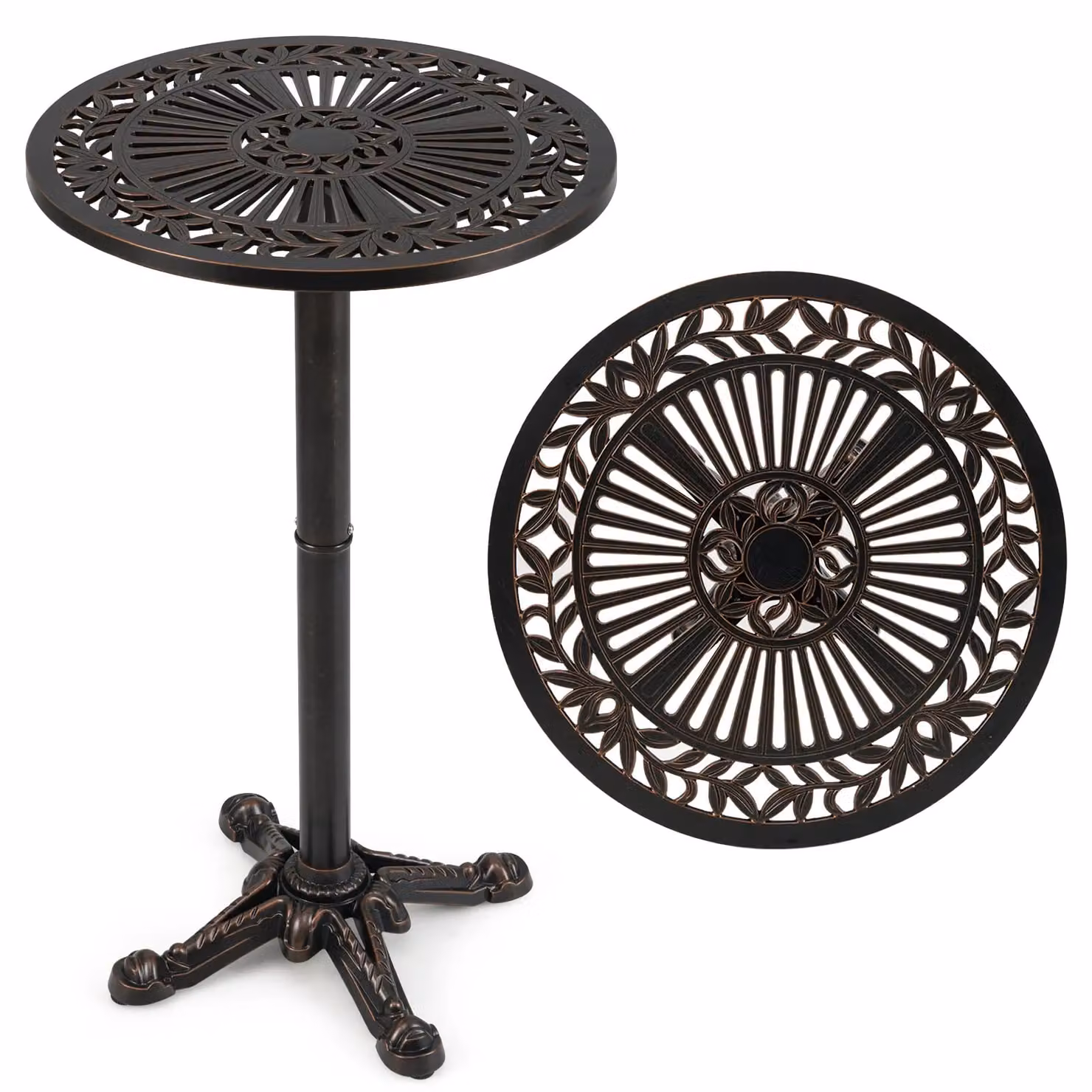 Gymax Round Patio Bar Table in Light Bronze, Cast Aluminium High Top Table, Diameter: 61 cm, Height: 105 cm – 2