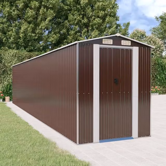 Berkfield Home Garden Shed in Dark Brown, Galvanised Steel, W/D/H: 938 x 192 x 223 cm – 1