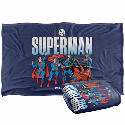 Warner Bros. Superman Across The Years Line Up Super Soft Fleece Throw Blanket, Multicolour, W/D/H: 91 x 147 cm