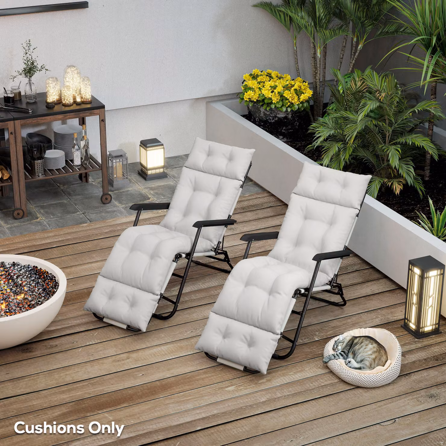 Outsunny Set of 2 Sun Lounger Replacement Cushions in Light Grey, W/D/H: 190 x 56 x 10 cm – 7
