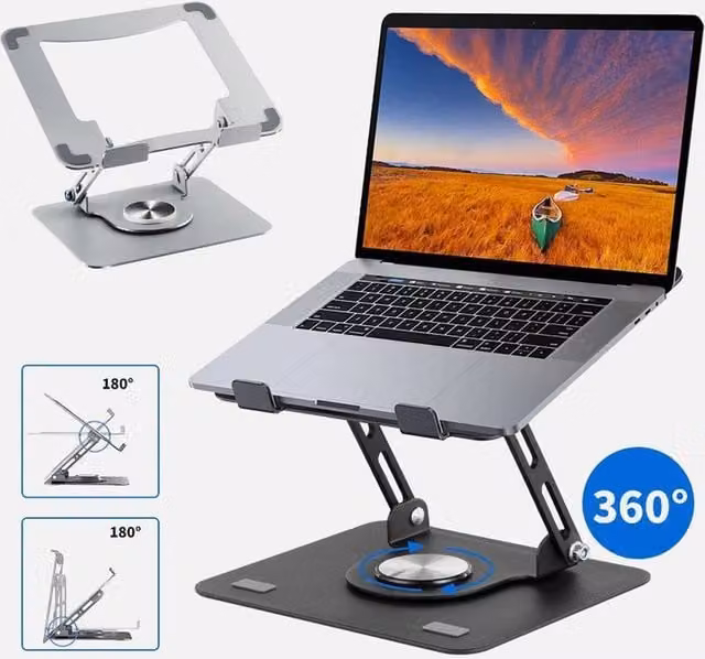 EONLION Black Metal Portable Laptop and Tablet Stand Riser with Adjustable Holder – 1