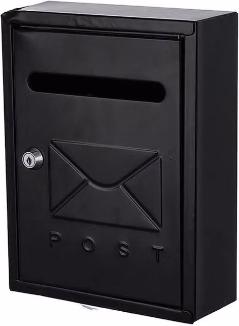 SPETLEK Black Wall Mounted Steel Letter Box with 2 Keys