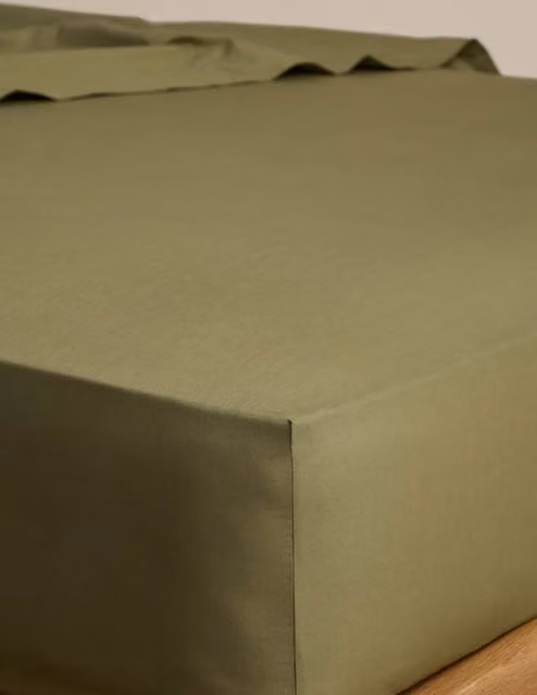 M&S Cotton Rich Fern Fitted Sheet, Green, W: 140 cm, D: 200 cm