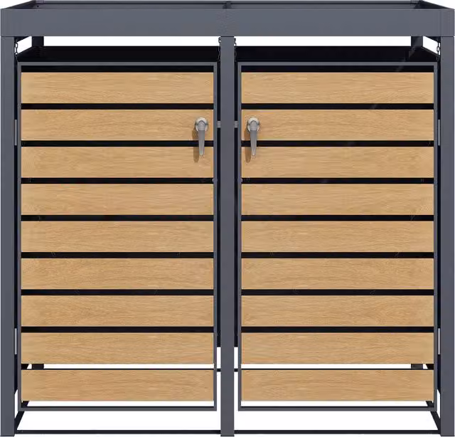 The Garden Furniture Centre Double Wood Effect Galvanised Steel Wheelie Bin Storage Cover with Planter in Anthracite Grey