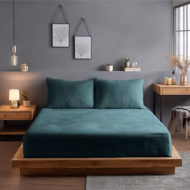 Snug City Teddy Fleece Extra Deep Fitted Sheet, Petrol, W/D/H: 200 x 200 x 30 cm – 1