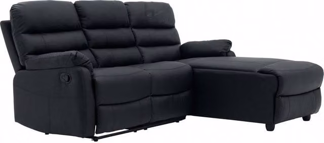 Home Detail Carter 3 Seater L-Shape Sofa in Black Faux Leather with Right-Hand Chaise and Left-Hand Manual Recliner – 2