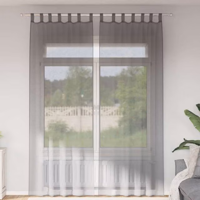 Berkfield Home Transparent Voile Curtains with Tabs, 2 Pack, Grey, W: 140 cm, H: 260 cm