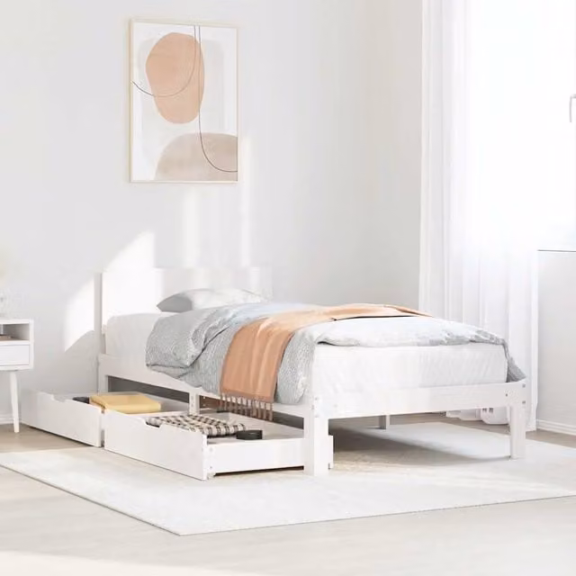 Berkfield Home Single Bed Frame with Drawers in White Solid Pine Wood, W/D/H: 90 x 190 cm