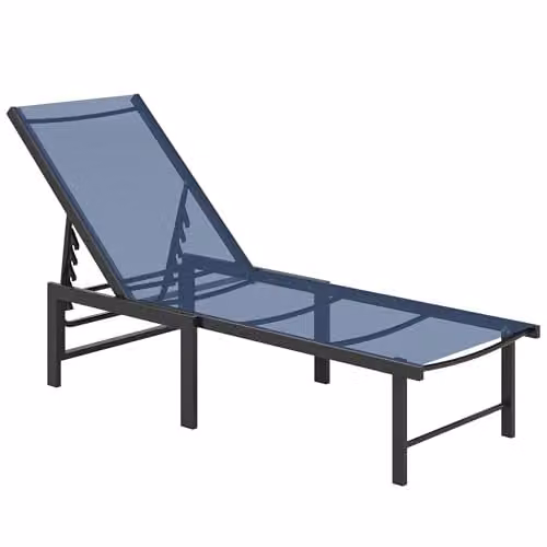 Outsunny Reclining Sun Lounger with Adjustable Headrest and Textilene Seat, Blue, W/D/H: 120 x 60 x 84 cm