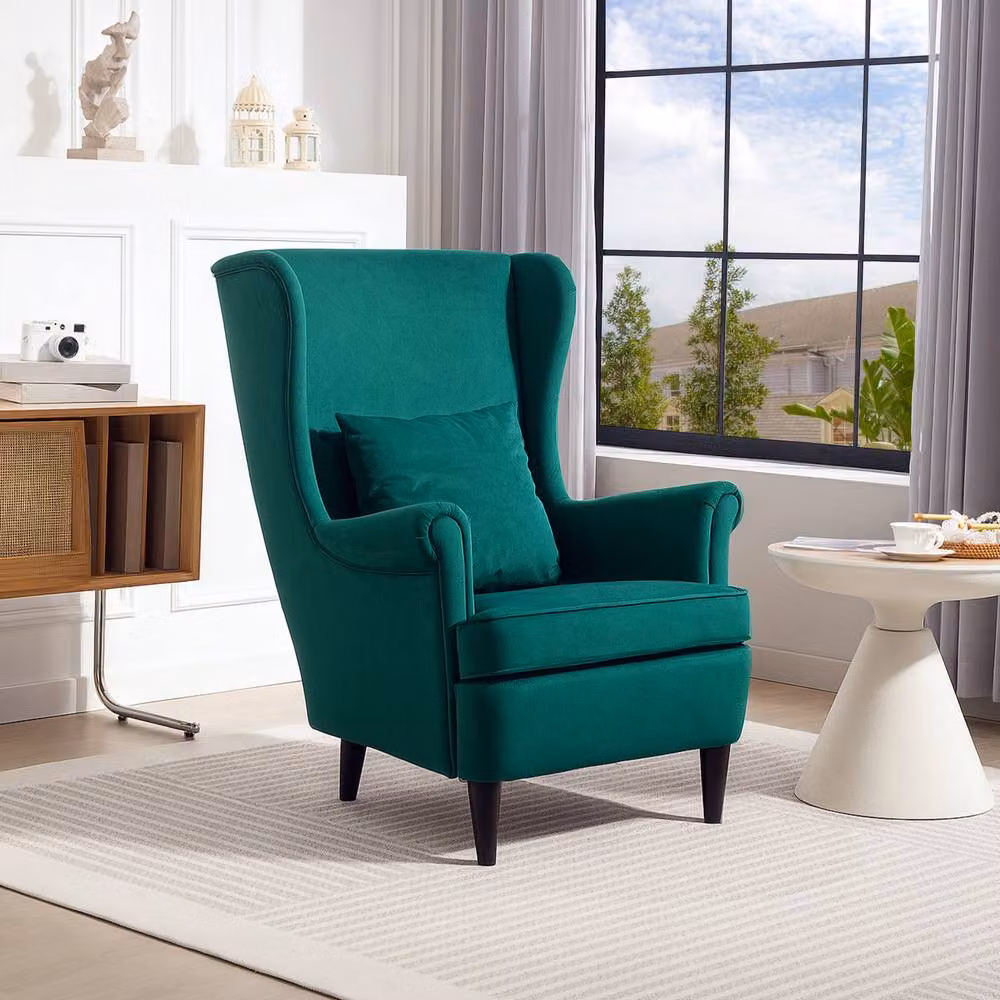 STILVORA Green Velvet Wingback Armchair with Pillow – 2