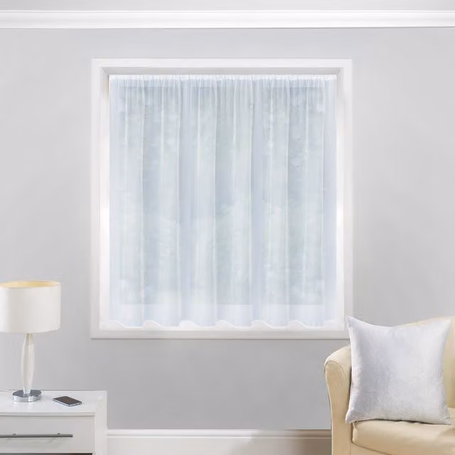 Tyrone Textiles Albany Plain White Pre-Cut Net Panel, Width: 200 cm, Drop: 122 cm