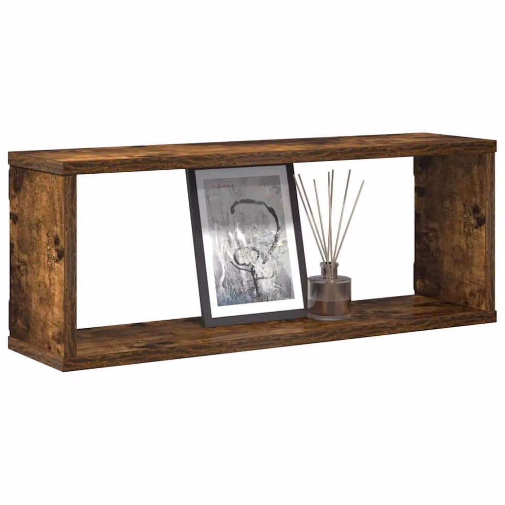 Berkfield Home Set of 4 Wall Mounted Cube Shelves in Smoked Oak Brown, W: 60 cm, D: 15 cm, H: 23 cm – 3
