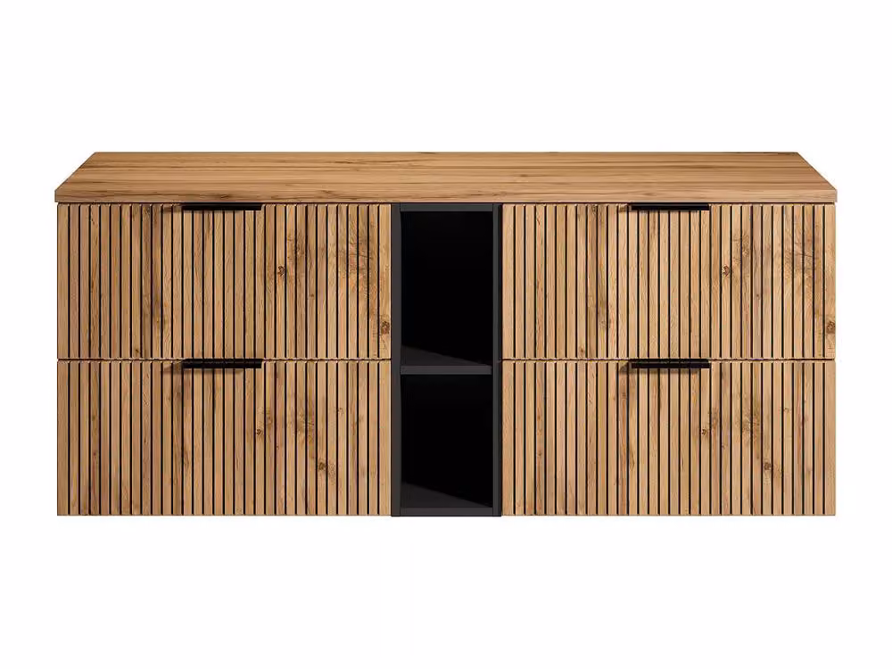 Vente-unique Striped Suspended Under-Basin Cabinet with Niches in Light Natural and Black, W/D/H: 140 x 41 x 46 cm – 3