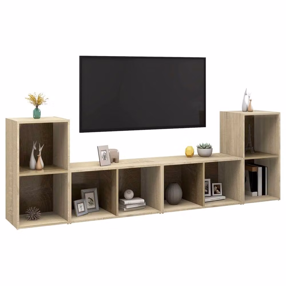 Berkfield Home Set of 4 Sonoma Oak TV Cabinets in Light Brown, W/D/H: 72 x 35 x 36.5 cm – 3