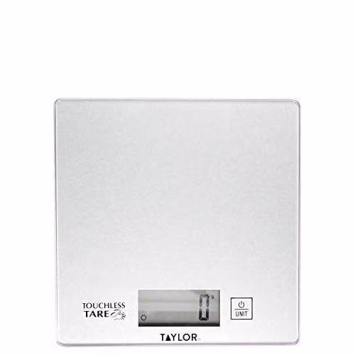 Taylor Pro Digital Kitchen Scales with Touchless Tare and Unit Conversion, Silver, 5kg Capacity