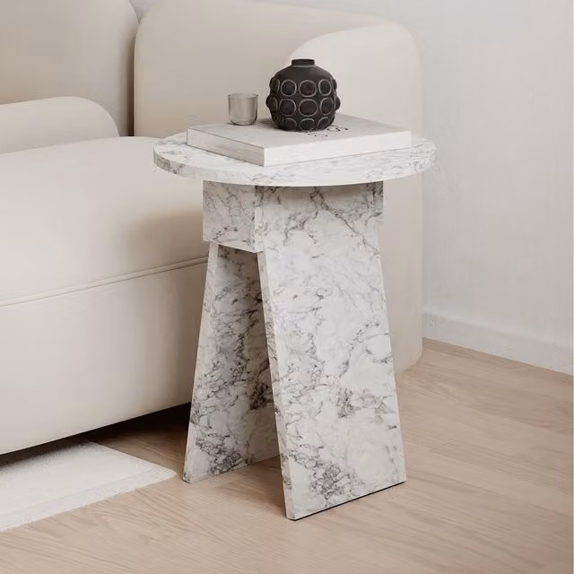 Decortie Chen Modern Round Side Table in Silver and White, Diameter: 42 cm, Height: 50 cm