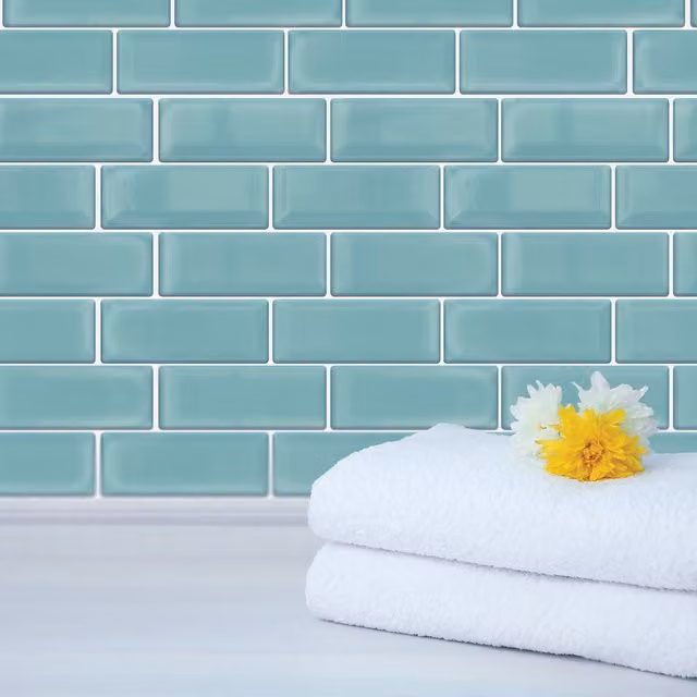 WALPLUS Adhesive 3D Geometric Tile Stickers in Green and Turquoise