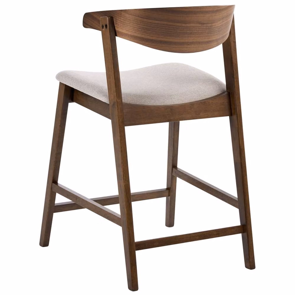 Wyld and Coco Heritage Retro Bar Chairs Set of 2 in Beige Polyester with Lacquered Rubberwood Frame – 3