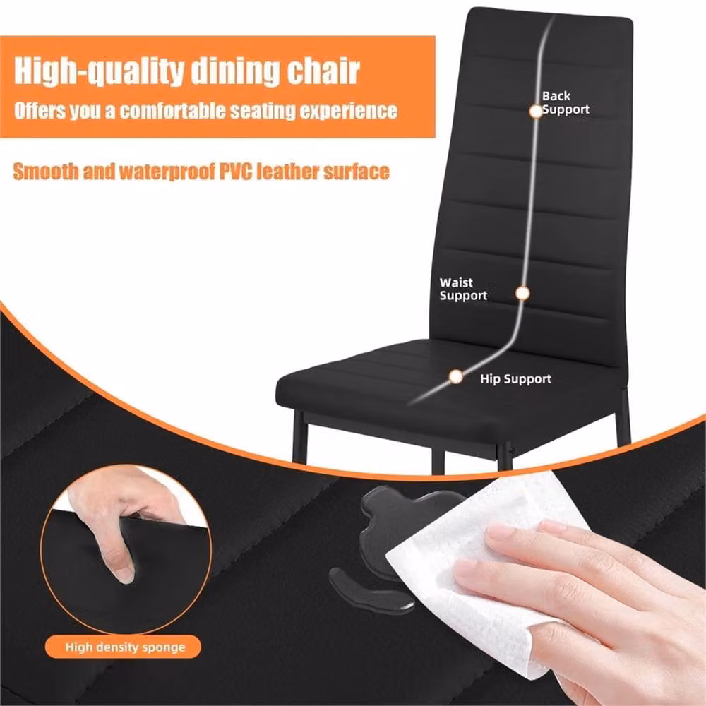 Nordara 4-Piece Dining Chair Set with Padded High Back and Black Metal Legs – 3