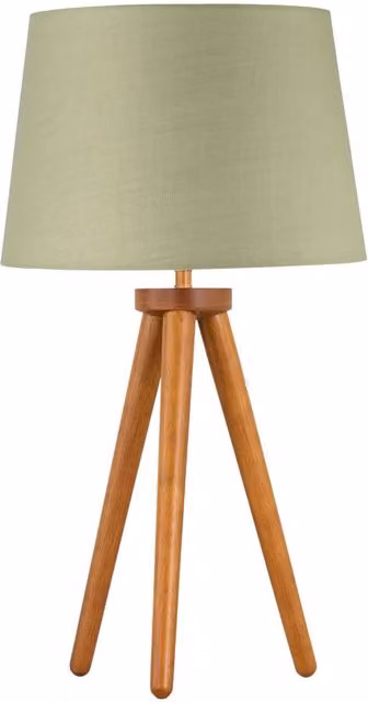 First Choice Lighting Voyage Table Lamp with Sage Green Fabric Shade and Brown Wood Base – 1