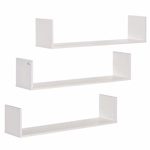 HOMCOM Set of 3 White U-Shaped Wooden Floating Shelves for Wall Mounting