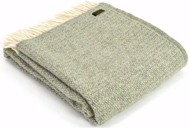HomeSpace Direct Illusion Jacquard Wool Throw in Green and Grey
