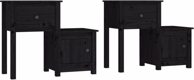 Berkfield Home Set of 2 Black Solid Wood Pine Bedside Cabinets W/D/H: 79.5 x 38 x 65.5 cm – 1