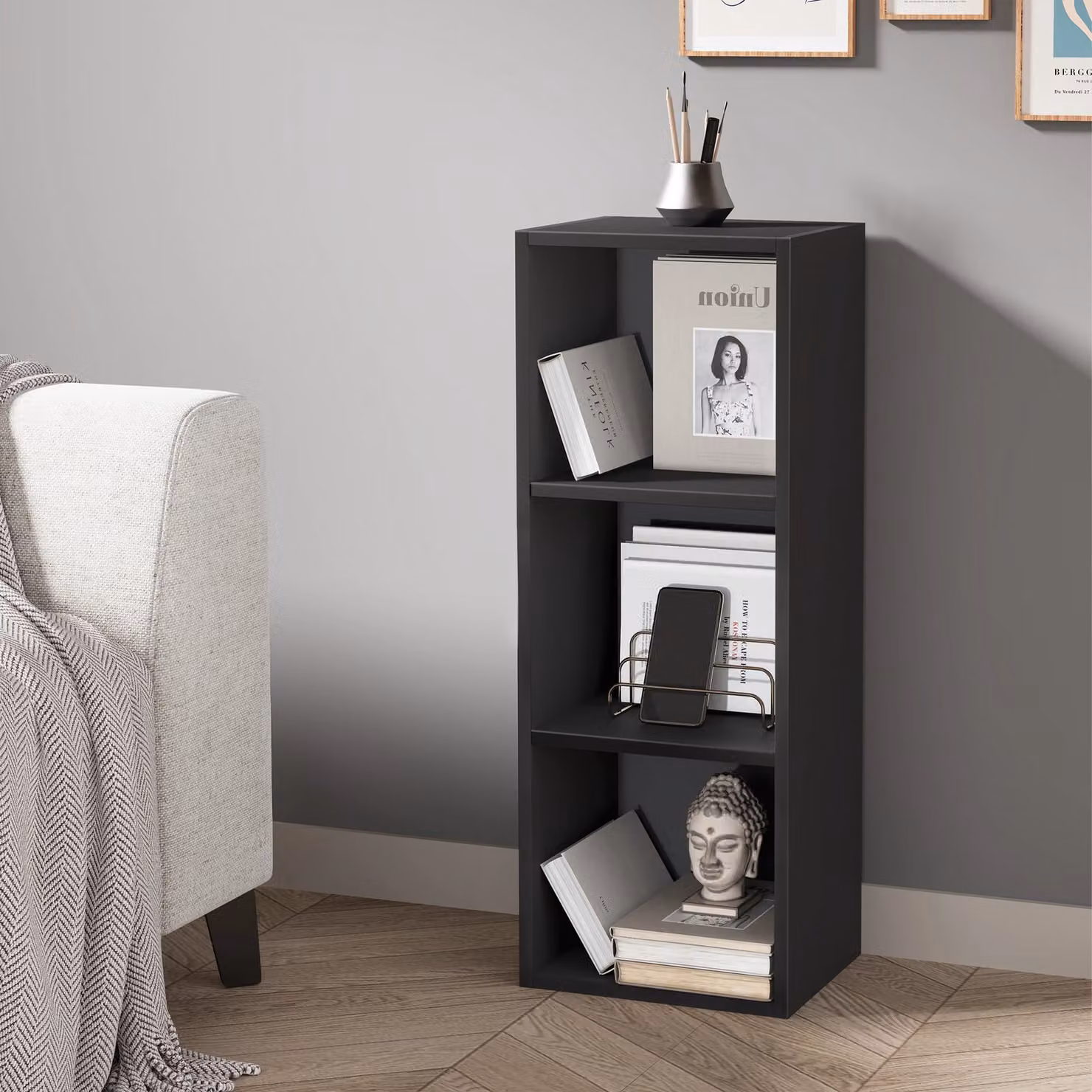 DHS Black Cube Storage Unit with 3 Shelves and Back Panel